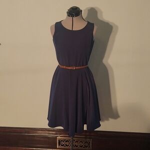Cremieux Navy Blue A-Line Dress with Belt Sz 2